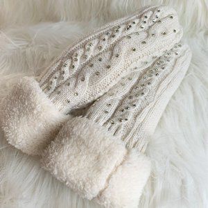 White Rhinestone Winter Mittens - NEW